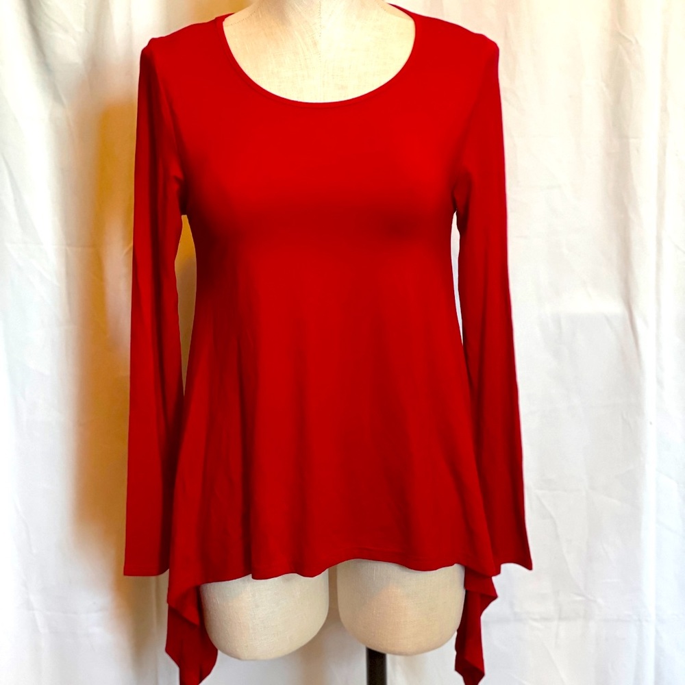 NWT Lisa International red tunic top Sz Small Soft Holiday Swing long sleeve
